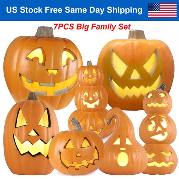 DUNCHATY 7Pack Jack O Lantern Halloween Pumpkin Lights Indoor/Outdoor Holiday Festival Garden Patio Front Door Decor