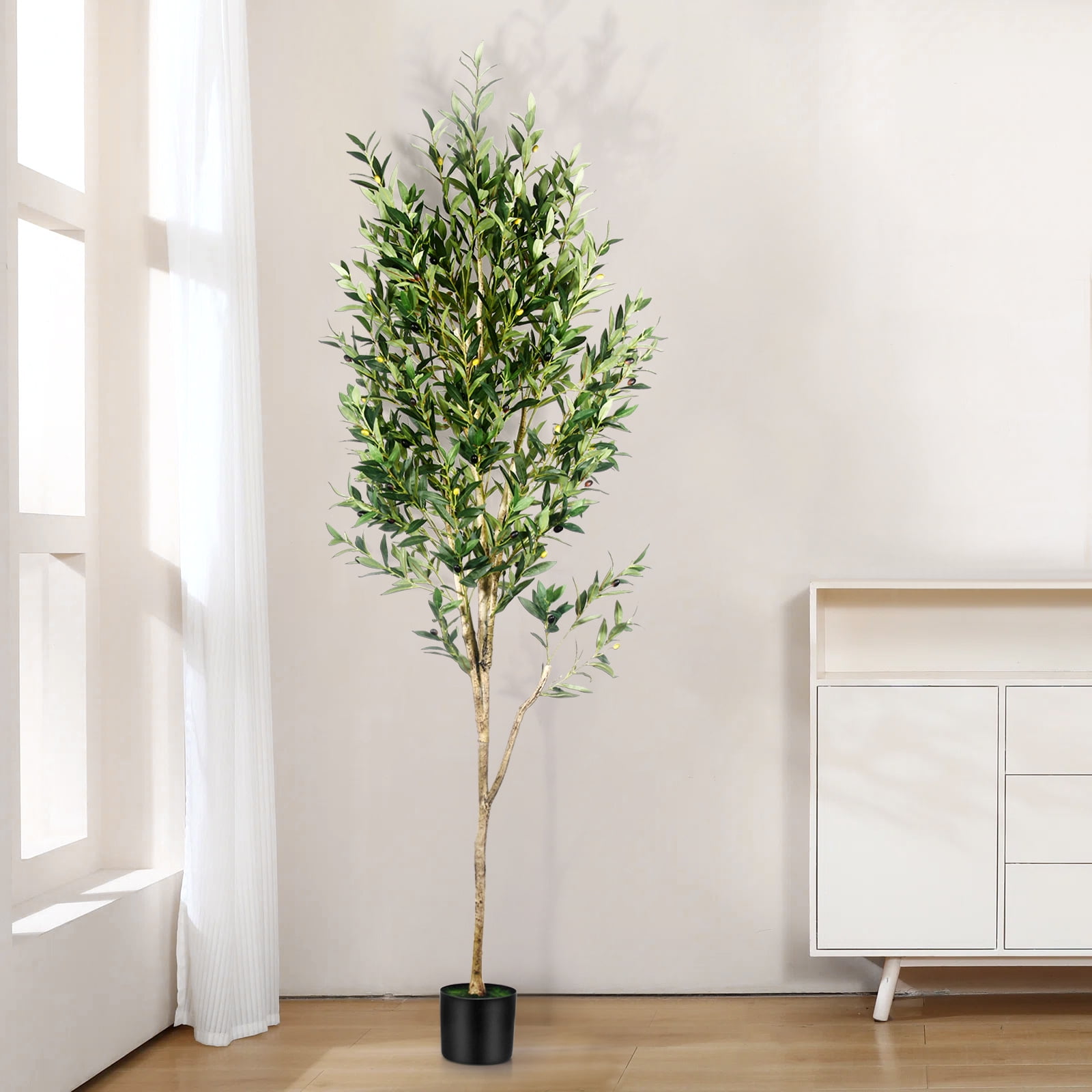 7FT Olive Tree Artificial Indoor - Tall Faux Olive Tree with Wood Trunk ...