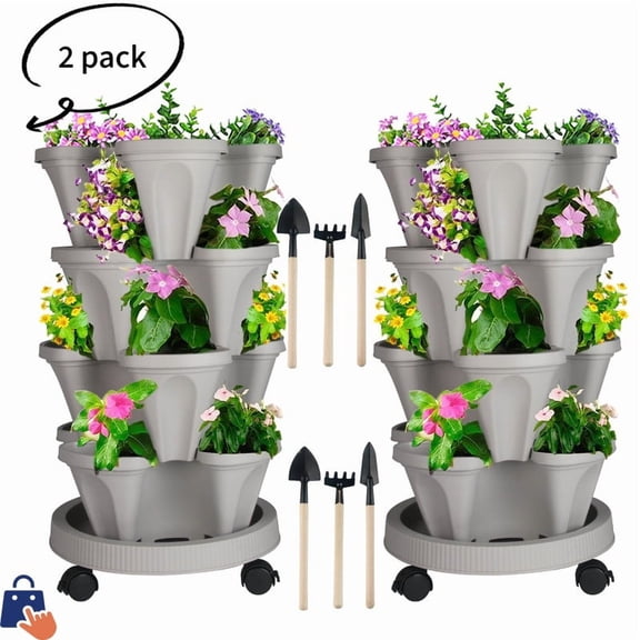 DUNCHATY Balcony Herb Tower (4-Tier, 2-Pack) - Space-Saving Vertical Planter, Light Gray Garden Oasis