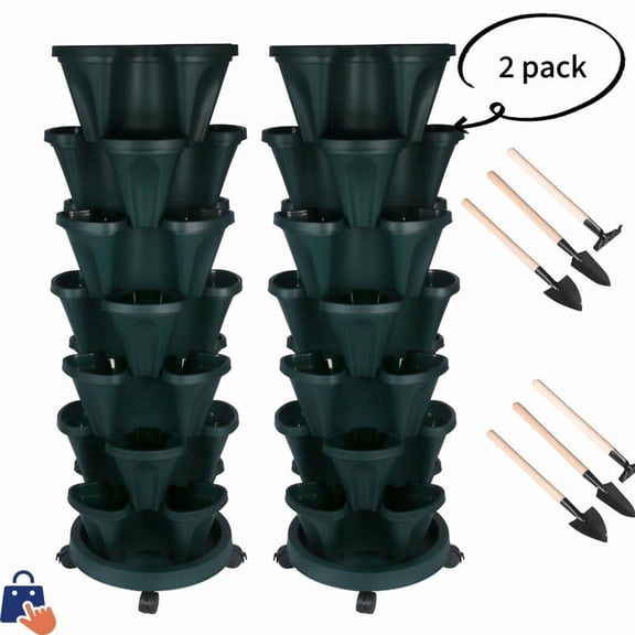 DUNCHATY Eco Therapy Farm Tower (7-Tier, 2-Pack) - Stress-Relieving Stackable Planter for Urban Gardens, Green