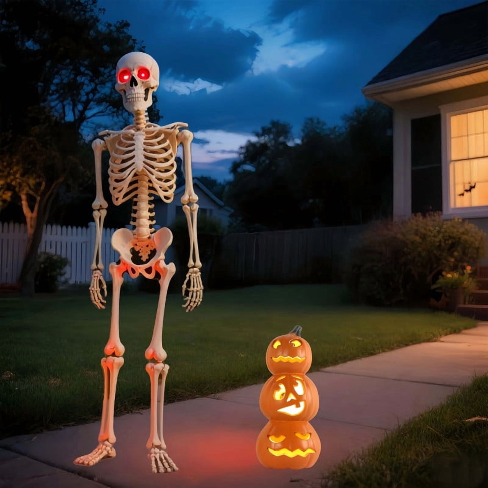 Led Skeleton Decorations DUNCHATY Giant 5.5FT Glowing LED Skeleton with 15in Light-Up Jack-o ...