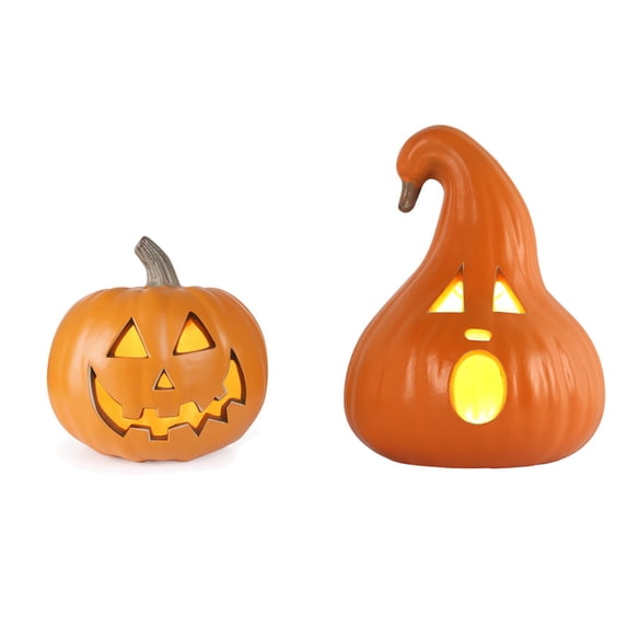 DUNCHATY Halloween Pumpkin Decor Set (2-Pack) - Multi-Size LED Light-Up Jack O'Lanterns, Waterproof for Porch, Yard, Haunted Trail(10"+12")