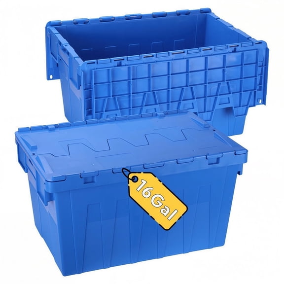 DUNCHATY Industrial Storage Bin 16 Gallon 2-Pack, Heavy Duty Logistics Box with Reinforced Walls & Secure Lid, Stackable Turnover Container for Garage Warehouse Camping, Blue