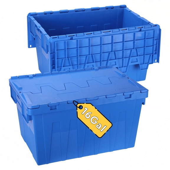 DUNCHATY Industrial Storage Bin 16 Gallon 2-Pack, Heavy Duty Logistics Box with Reinforced Walls & Secure Lid, Stackable Turnover Container for Garage Warehouse Camping, Blue