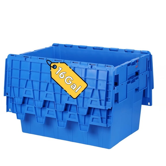 DUNCHATY Industrial Storage Bin 16 Gallon, Heavy Duty Logistics Box with Reinforced Walls & Secure Lid, Stackable Turnover Container for Garage Warehouse Camping, Blue, 1pc