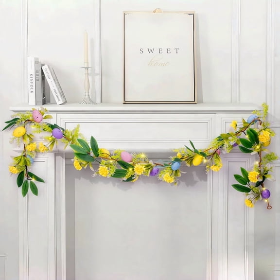 DUNCHATY Lighted Easter Garland 6FT - Battery Operated Spring Vine Decoration with 20 LED, 8 Lighting Modes & Auto Timer for Mantel, Staircase, Porch