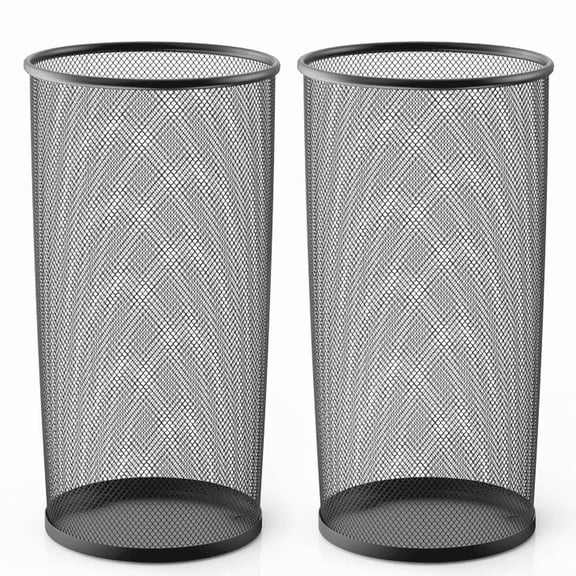 DUNCHATY Metal Round Umbrella Stand Rack 2 Pack, 10x20 Inch Free Standing Umbrella Holder Bin, Canes Walking Sticks Holder for Entryway, Wrapping Paper, Home, Office, Black