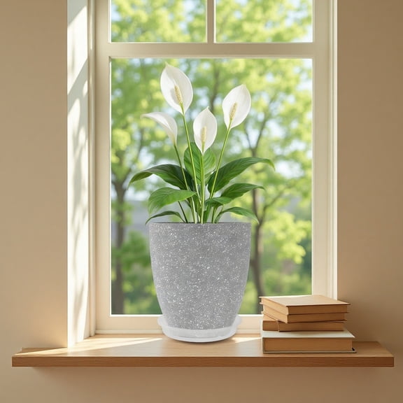 DUNCHATY Modern Round Planters, 12 Inch Flower Pots with Drainage Trays, Versatile Indoor Outdoor Containers for Herbs, Succulents, and Balcony Decor (Gray）