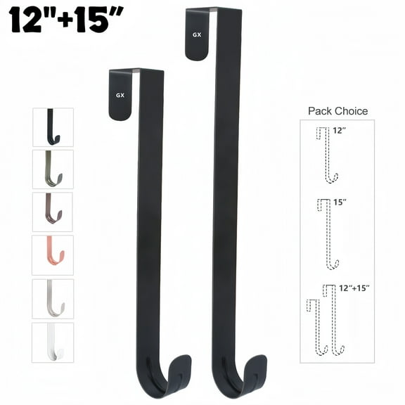 DUNCHATY Premium Metal Over the Door Hanger - Multi-Purpose Hook for Bathroom/Bedroom (Coats/Towels) & Holiday Decor, Slim Profile Indoor/Outdoor Use, Wreath Hanger for Front Door 2Pcs, Black