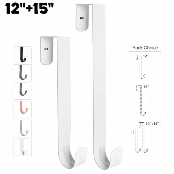 DUNCHATY Premium Metal Over the Door Hanger - Multi-Purpose Hook for Bathroom/Bedroom (Coats/Towels) & Holiday Decor, Slim Profile Indoor/Outdoor Use, Wreath Hanger for Front Door 2Pcs, White