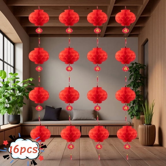 DUNCHATY 16 Pcs Red Chinese Hanging Lanterns for Wedding Decor, Lunar New Year 2026 & Spring Festival Party Indoor Outdoor Decorations