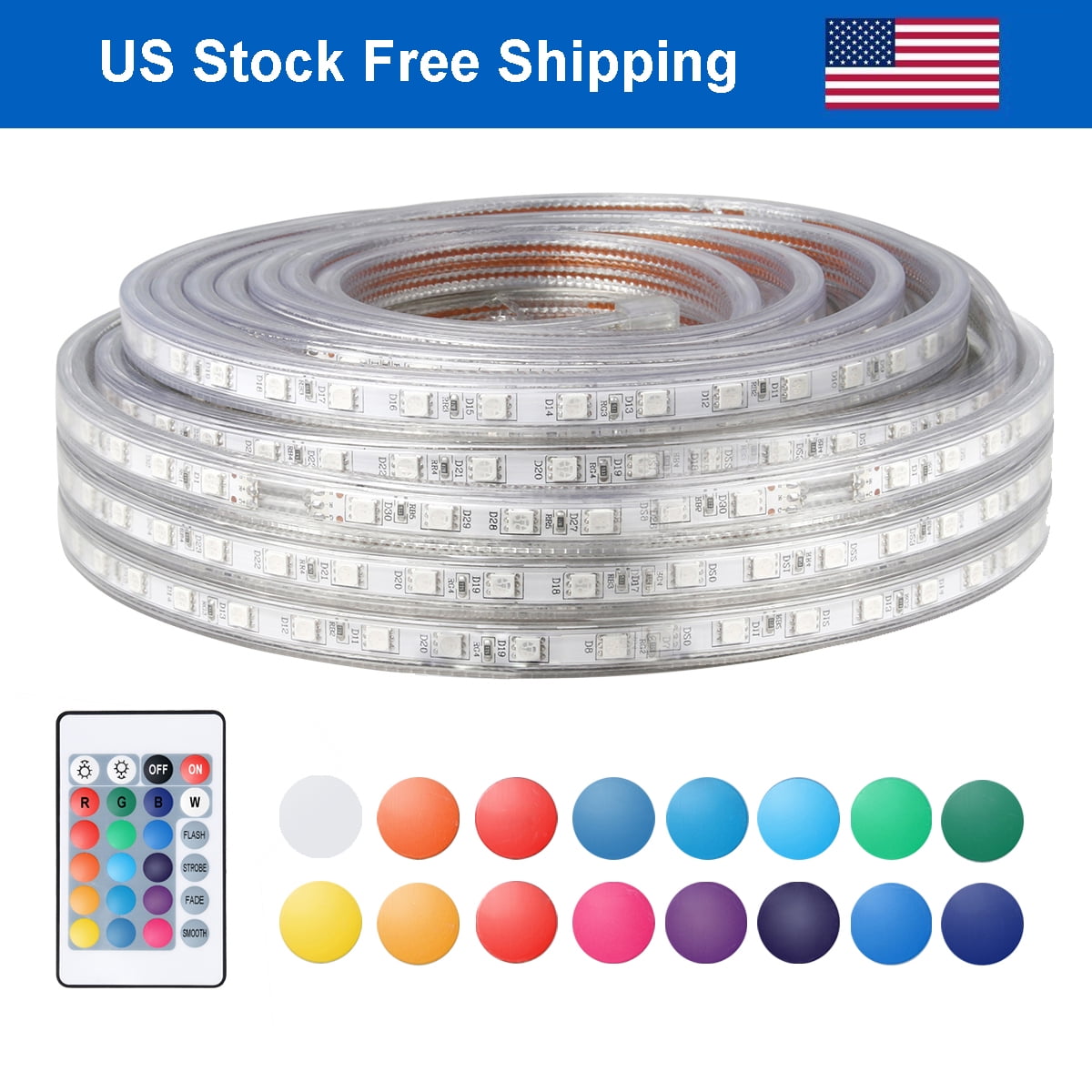 DUNCHAYU 50 Ft Waterproof RGB LED Rope Strip Light - Multi-color Rope Light for Holiday, Home, Party Decor