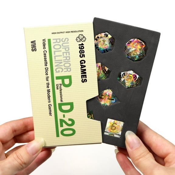 1985 Games Crystal Sharp Edge RPG Dice – Polyhedral DND Dice Retro VHS Box