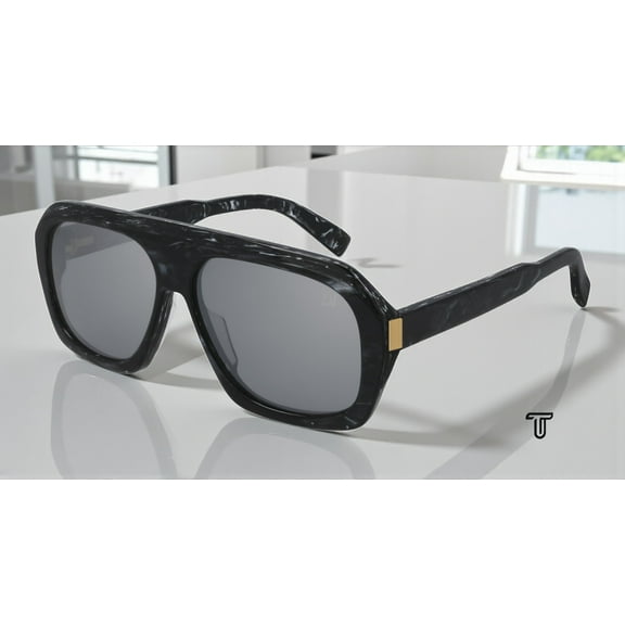 DUNHILL DU0022S 003 Rectangular Squared Black White Silver 59mm Men's Sunglasses