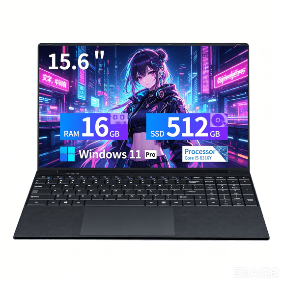 DUNHOO 15.6" Laptop Computer, Intel Core i5-8210Y , 16GB RAM, 512GB SSD, Windows 11 Pro, Full HD 1080P IPS Display, Ultra-Thin Notebook for Business Student