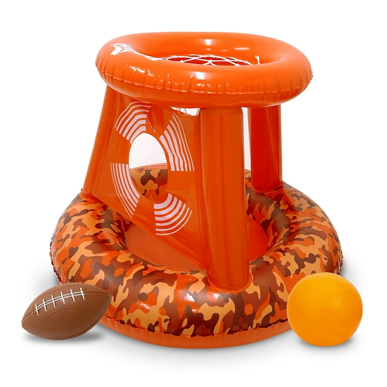 Inflatable Pool Game Set: Volleyball Net & Basketball Hoop, American Flag Design Inflatable Pool Game Set: Volleyball Net & Basketball Hoop, American Flag Design