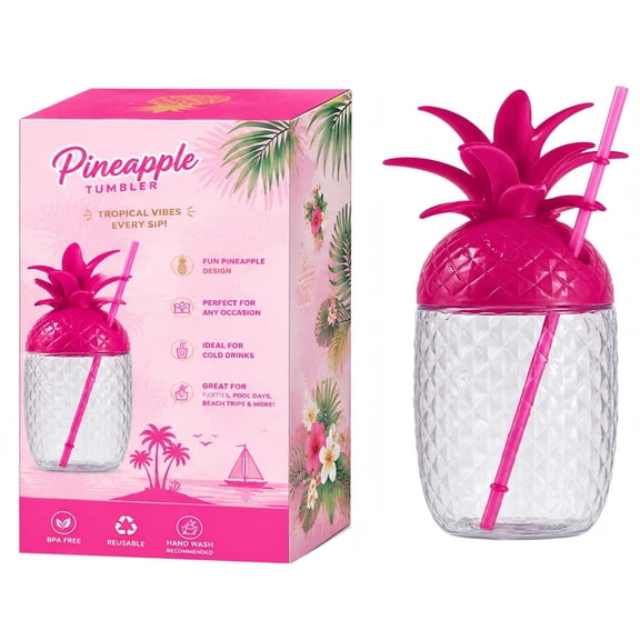DUNK Pineapple Cups Straws, Hawaiian Party Drinking Cups for Outdoor Beach Picnic,  Milk Tea & Beverage Use, Photo Prop for Party Events