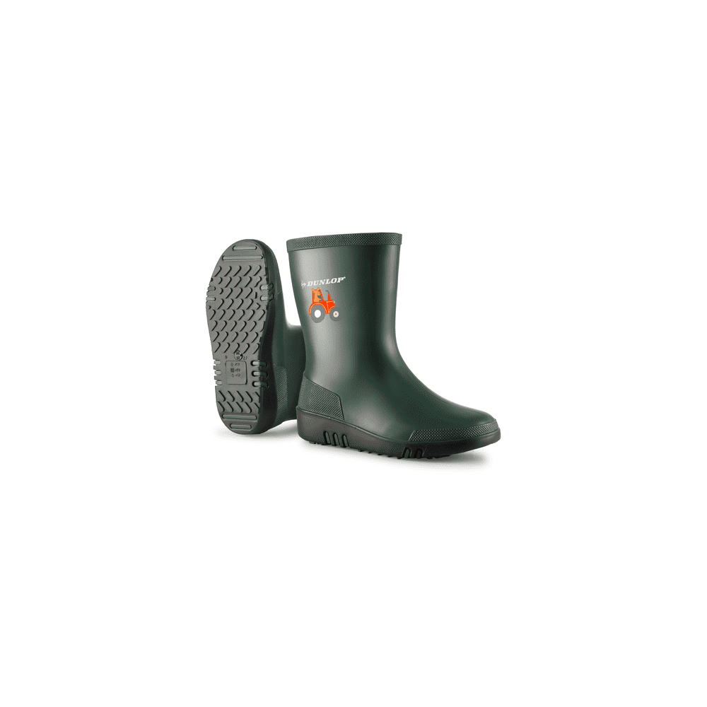 DUNLOP Mini - Rain boots for Kids & Toddlers - Waterproof Rubber boots made from PVC - Flexible & Durable - Lightweight Mud boots for boys & girls - Green/Black - Size 6-12