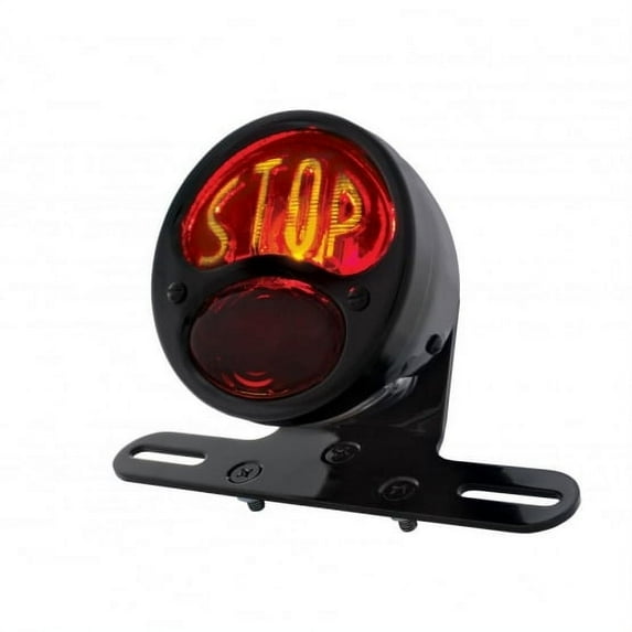 "DUO Lamp" Motorcycle Rear Fender Tail Light w/ Red Glass Lens & "STOP" Lettering