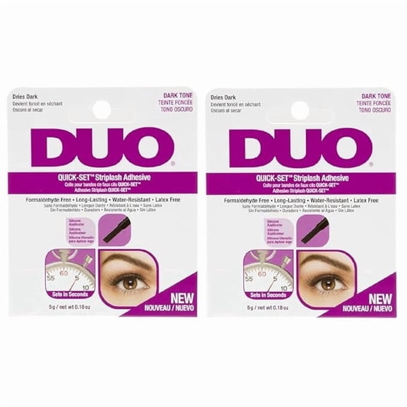 DUO Quick-Set Fast-Drying Strip Lash Glue, Water-Resistant Eyelash Adhesive, Dark Tone, 0.18 oz, 2 Pack