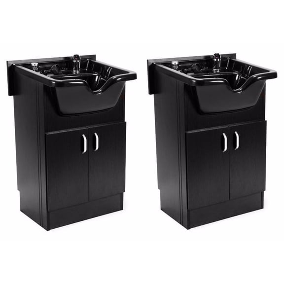 DUO Shampoo Cabinet SANDEN BLACK w Faucet, Bowl, Drain for Beauty Salon and Spa