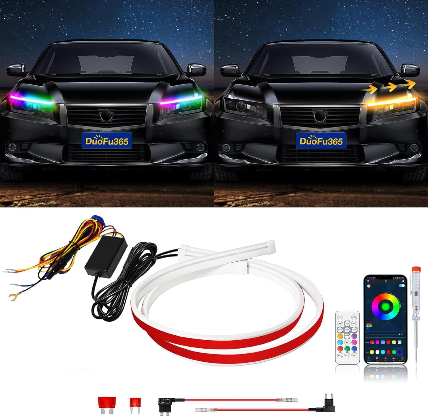 DUOFU365 Drl Led Strip,RGB AIF4 Exterior Car LED Strip Lights,2Pcs 24