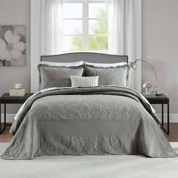 DUOHONG California King Quilt 128"W x 120"L - 100% Cotton Lightweight Oversized Bedspread with 2 Pillow Shams, Light Gray