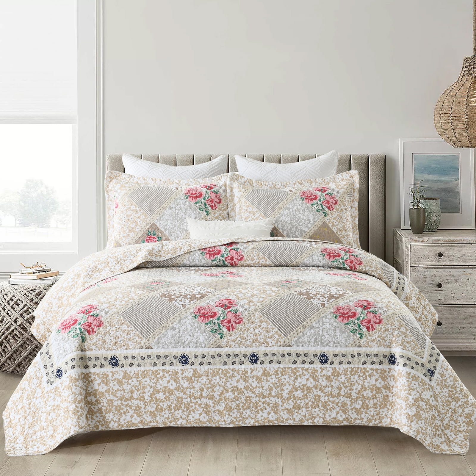 DUOHONG Floral Oversized Bedspreads King Size 128"W x 120"L - 100% ...