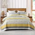 thumbnail image 1 of DUOHONG King Quilt Set 100% Cotton Farmhouse Lightweight Bedding Set, Yellow/Grey/White, 106"W x 98"L, 1 of 7