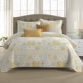 thumbnail image 1 of DUOHONG Queen Bedspread 102"W x 120"L - 100% Cotton Reversible Lightweight Quilt with 2 Pillow Shams, Yellow/Cream White, 1 of 7