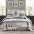 thumbnail image 1 of DUOHONG Queen Quilt Set 100% Cotton Farmhouse Lightweight Bedding Set, Brown/Grey, 90"W x 98"L, 1 of 8