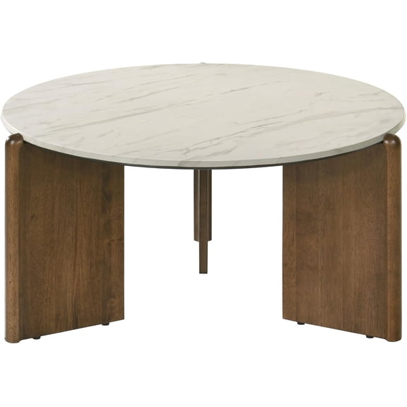 DUOMAY Modern Marble Round Coffee Table, 32'' White Circle Coffee Table Center Cocktail Table for Living Room Apartment, Farmhouse Side Table for Family Office