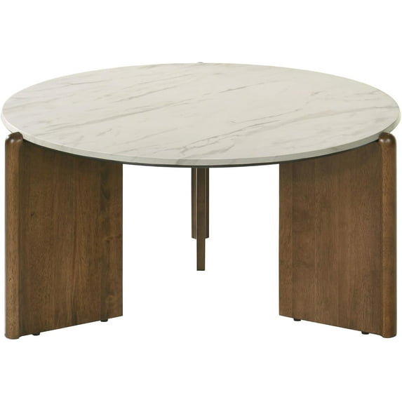 DUOMAY Modern Marble Round Coffee Table, 32'' White Circle Coffee Table Center Cocktail Table for Living Room Apartment, Farmhouse Side Table for Family Office