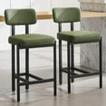 thumbnail image 1 of DUOMAY Modern PU Leather Counter Stools Set of 2, Upholstered 26" Seat Height Low Barstools with Black Metal Legs Open Back Dining Stools with Footrest for Home Pub Kitchen, Green, 1 of 17
