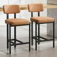 thumbnail image 1 of DUOMAY Modern PU Leather Counter Stools Set of 2, Upholstered 26" Seat Height Low Barstools with Black Metal Legs Open Back Dining Stools with Footrest for Home Pub Kitchen, Brown, 1 of 17
