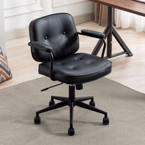 DUOMAY Retro Home Office Computer Desk Chair with Armrest, Modern PU Leather Mid Back Swivel Task Chair Rolling Adjustable Office Guest Chair for Home Office, Black