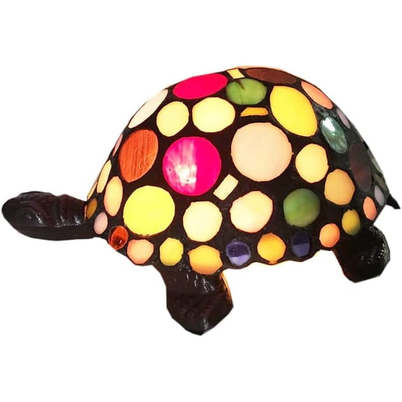 DUONAYU Colorful Turtle Small Table lamp Mediterranean Style Bedroom lamp Tiffany Colored Glass Turtle Table lamp Bedroom Living Room Study Children's Room Lighting Decoration Bedside lamp