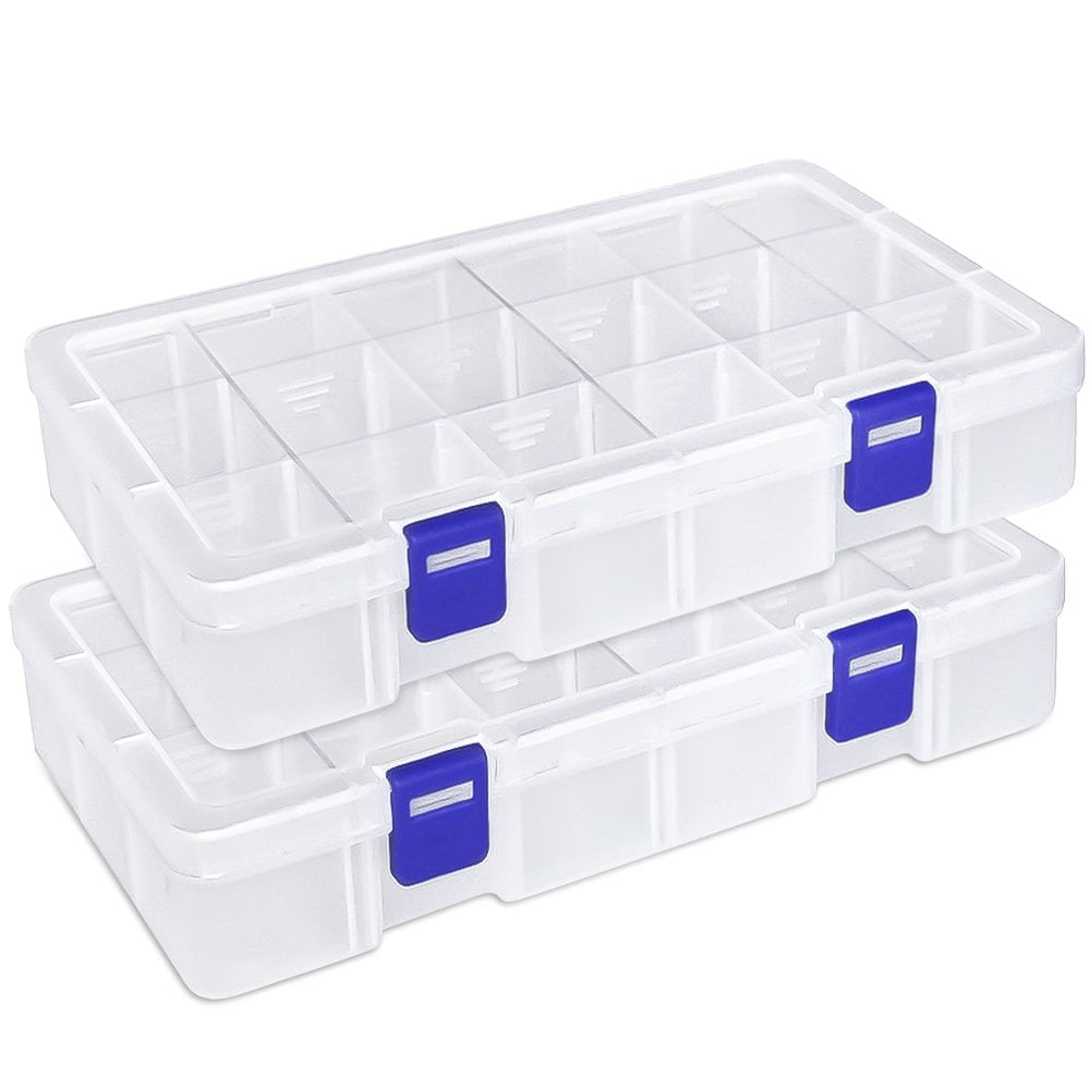 Bead Organizer 14-Grids Clear Stackable Organizer Container Storage Cases  Bead Storage Containers With Hinged Lid