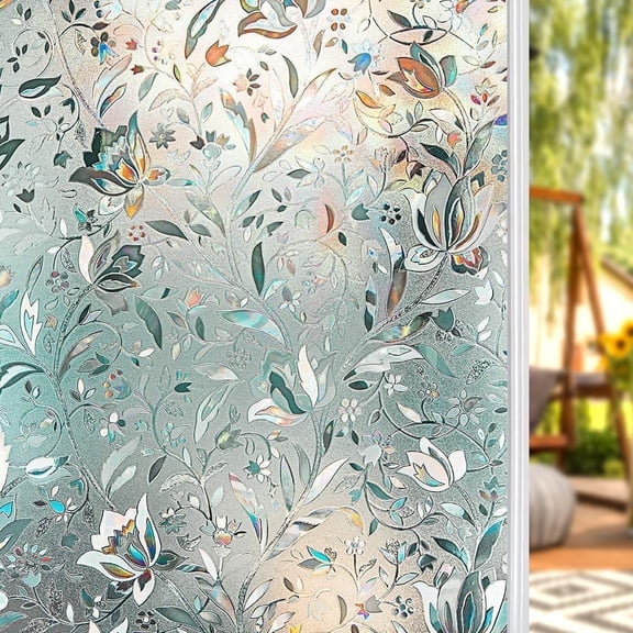 DUONER Rainbow Privacy Window Film Stained Glass Tulip Pattern 23.6 X 78.7inches, Shackcom 3D Decorative Window Stickers Static Cling - Heat Control Anti UV and Decorate Your Door Window and Glass