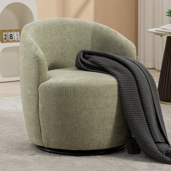 DUOSONG 037-Chenille Fabric Swivel Accent Armchair Barrel Chair With Black Powder Coating Metal Ring,Light Green Light Green Chenille Furniture Primary Living Space Chairs & Accent Seating
