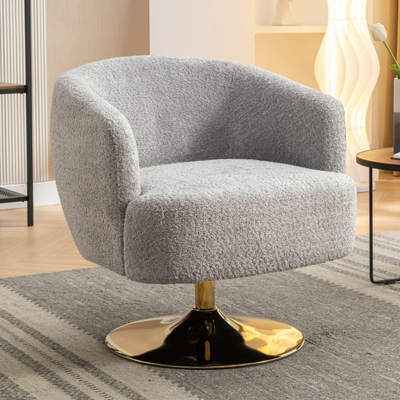 DUOSONG 048-Chenille Fabric Accent Swivel Chair With Gold Metal Round Base,Light Gray Light Gray Chenille Furniture Primary Living Space Chairs & Accent Seating