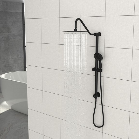 DUOSONG 10 Inch Shower System With 5 Function Rain Hand Shower, 26.3" Slide Bar Shower Head Combo, Matte Black Matte Black Metal Bath & Faucets Freestanding Tub Faucets