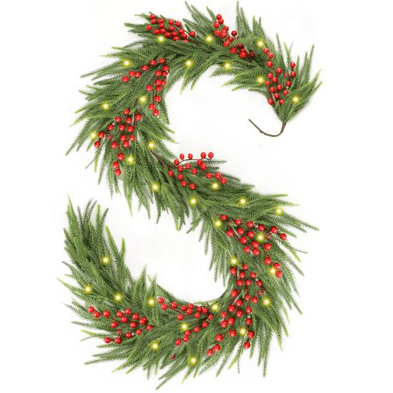 DUOSONG 108'' In. Lighted Faux Spruce Garland Frosty Green Pine Household Supplies & Décor Wall Décor