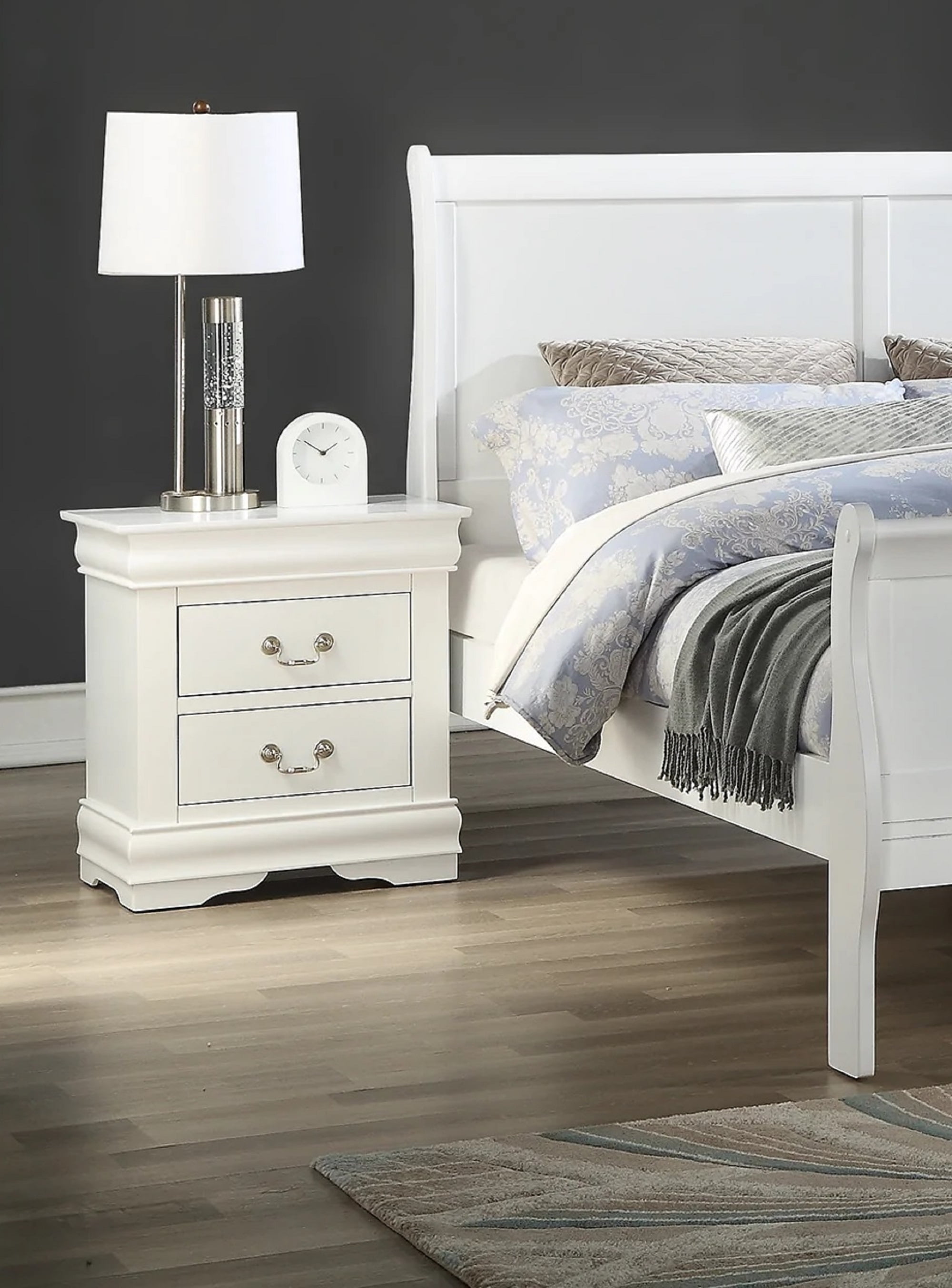 DUOSONG 1Pc White Finish Two Drawers Louis Philip Nightstand Solid Wood DUOSONG 1Pc White Finish Two Drawers Louis Philip Nightstand Solid Wood