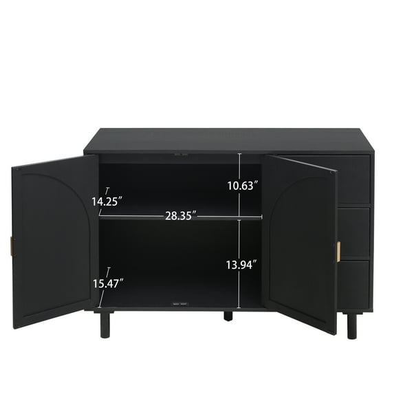 DUOSONG 2 Door 3 Drawer Cabinet, Suitable For Bedroom, Living Room, Study Black MDF Furniture Primary Living Space Cabinets