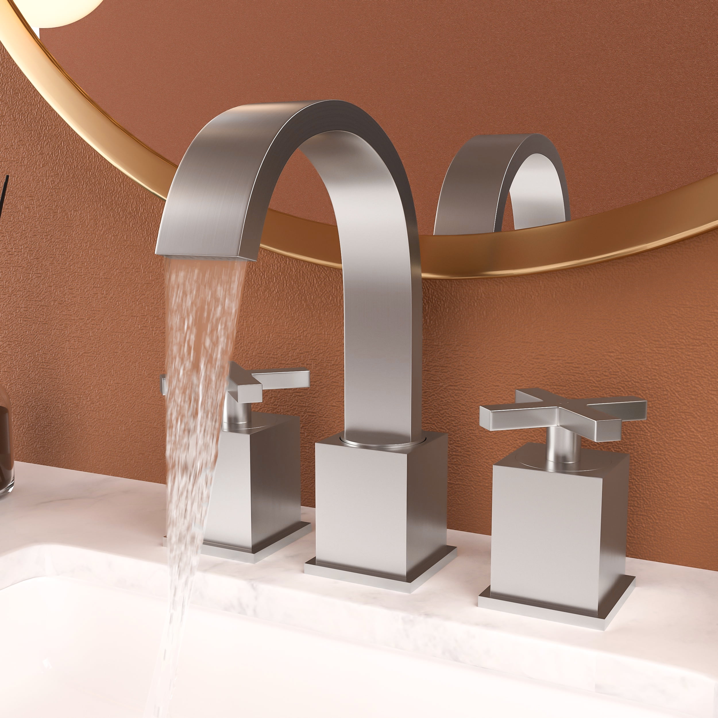 Modern Bathroom Sink Faucet 2 Handle Widespread Bathroom Faucet 3 Hole, with Pop Up Drain and 2 Water Supply Lines, Matte Black,Single Handle Bathroom Sink Faucet