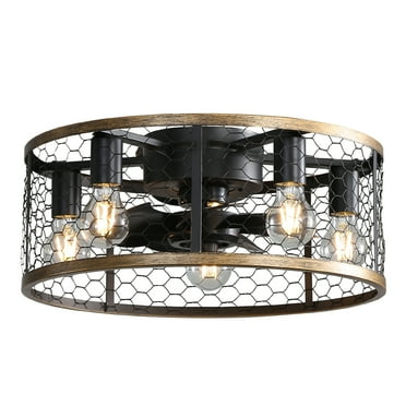 DUOSONG 20 Inch Industrial Caged Ceiling Fan, With 7-Abs Blades Remote Control Reversible Dc Motor, Small Flush Mount Ceiling Fan For Farmhouse Electrical Appliances Fans