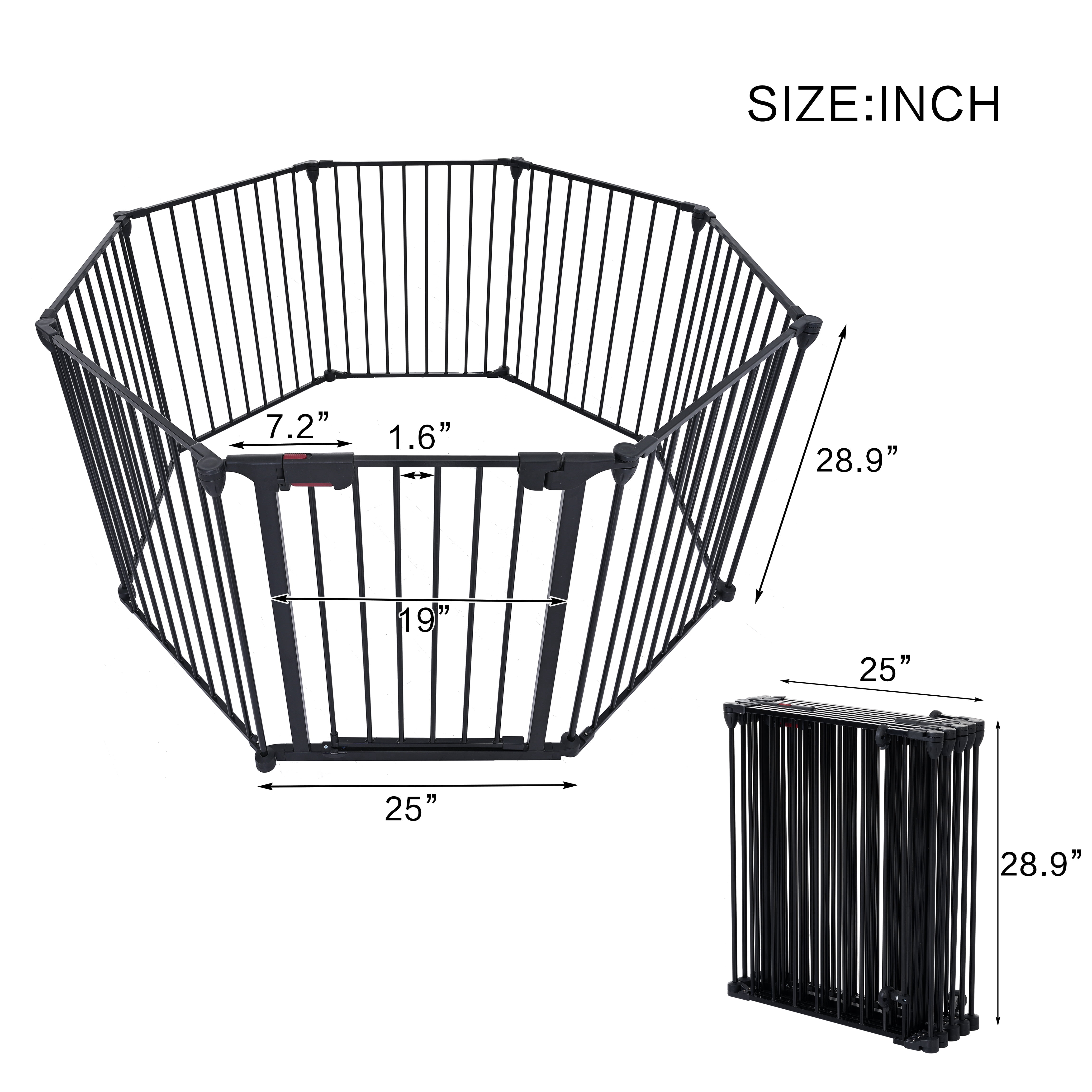 200" Adjustable Safety Gate - 8-Panel Black Steel Play Yard Fence for Pets & Toddlers, Fireplace/Christmas Tree Barrier, Doorway Stairs Gate, Easy Foldable Storage