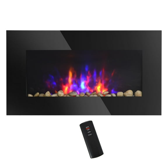 Fireplace Accessories 28.5" 1500W Electric Wall-Mounted Fireplace with Flame Effect, 7 Color Background Light, Black,Living Room Fireplace