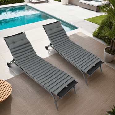DUOSONG 2Pcs Set Outdoor Lounge Chair Cushion Replacement Patio Funiture Seat Cushion Chaise Lounge Cushion-Grey Grey Polyester Garden & Outdoor Outdoor & Patio Furniture Patio Seating